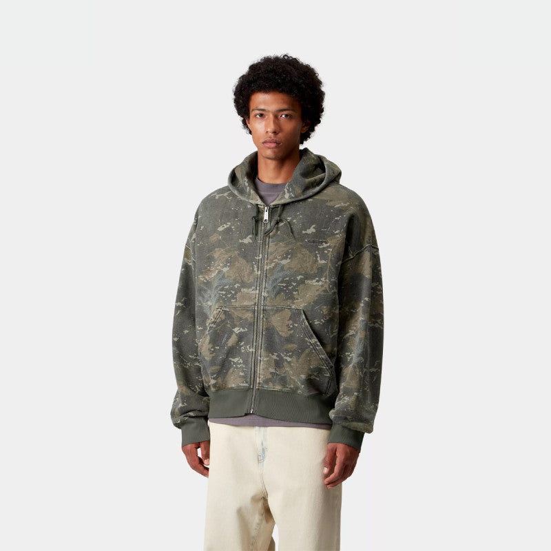 Carhartt WIP Benton Hooded Sweater Jacket Camo Combi Green Garment Dyed
