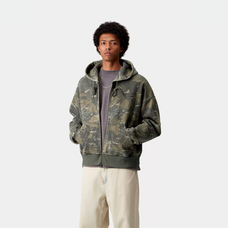 Carhartt WIP Benton Hooded Sweater Jacket Camo Combi Green Garment Dyed