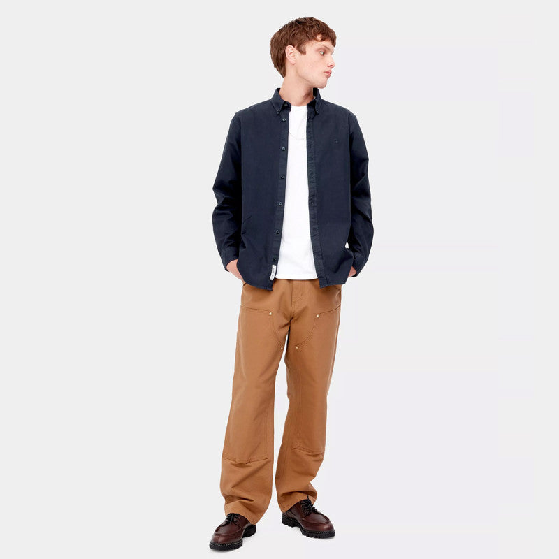 Carhartt WIP Bolton Longsleeve Shirt Dark Navy Garment Dyed