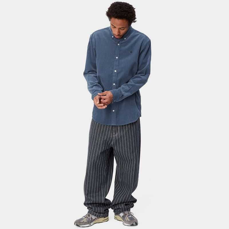 Carhartt WIP Madison Fine Cord Longsleeve Shirt Hudson Blue/Black