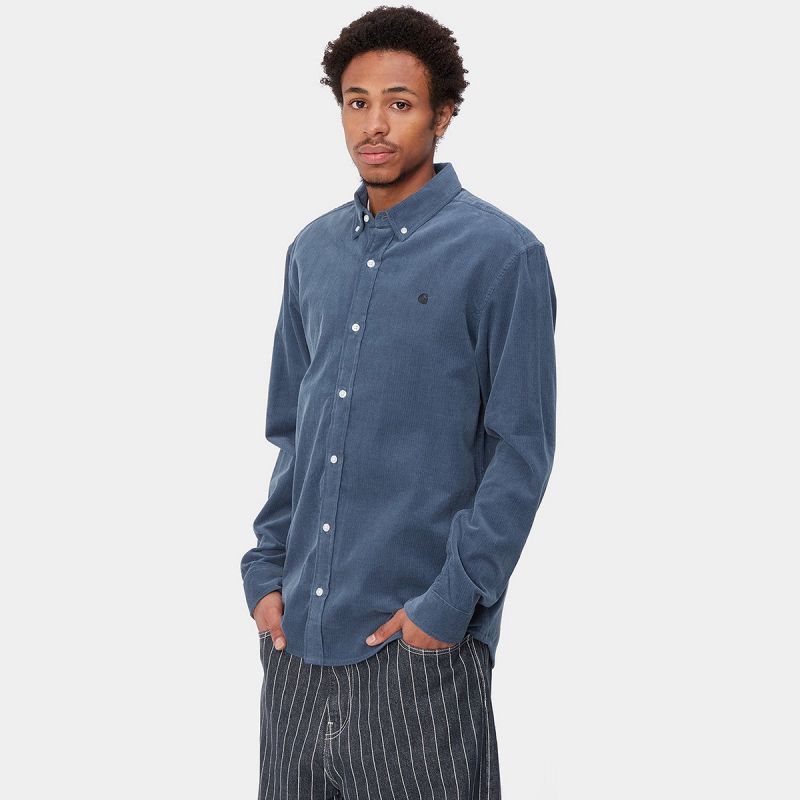 Carhartt WIP Madison Fine Cord Longsleeve Shirt Hudson Blue/Black