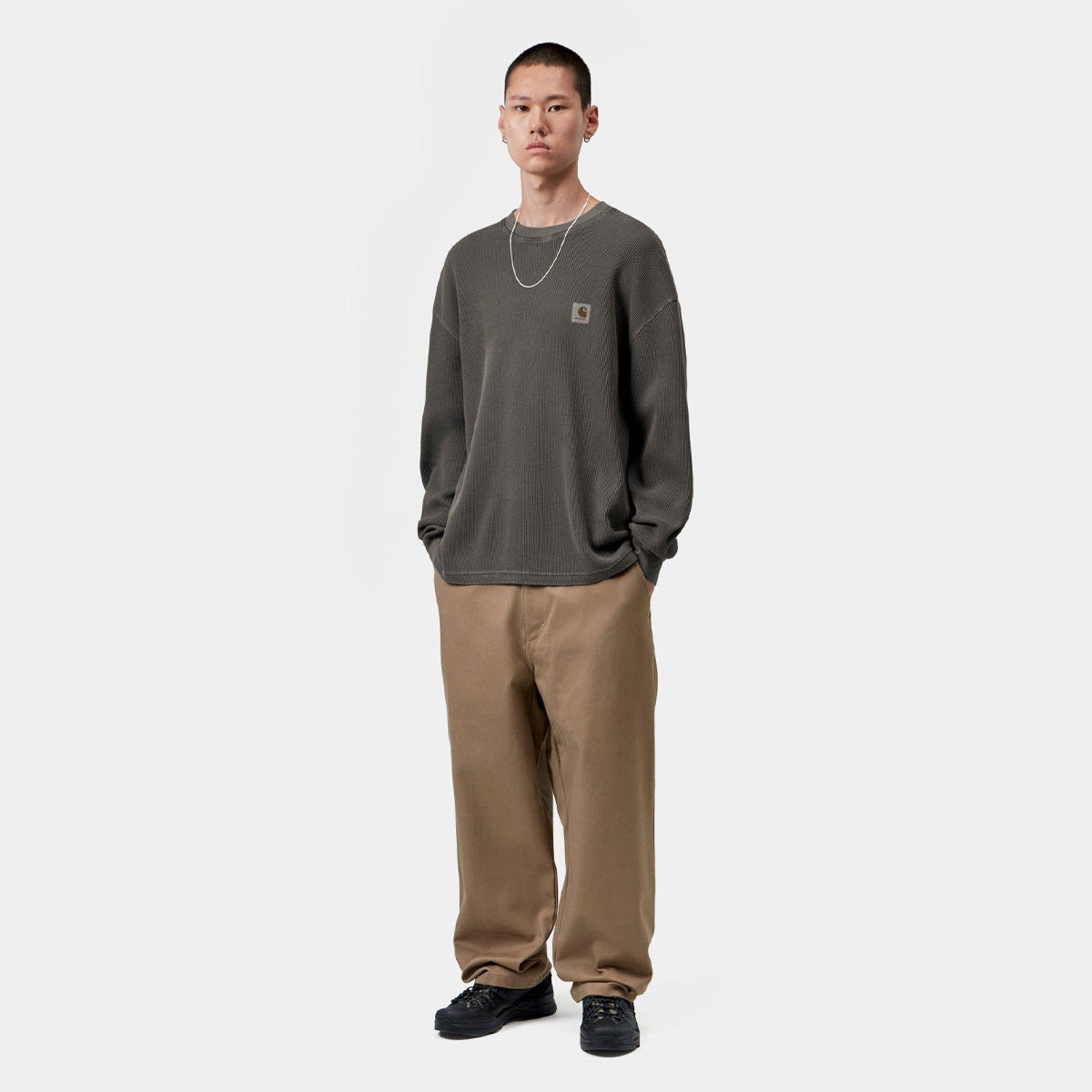 Carhartt WIP Vista Waffle Longsleeve T-Shirt Black Garment Dyed