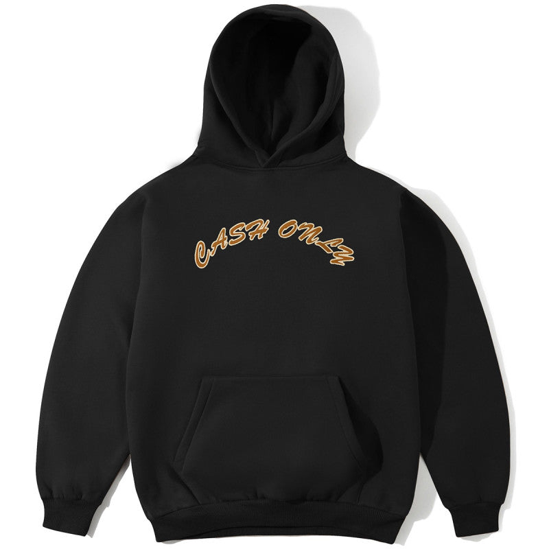 Cash Only Felt Applique Logo Hooded Sweater Black