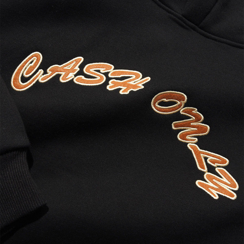 Cash Only Felt Applique Logo Hooded Sweater Black