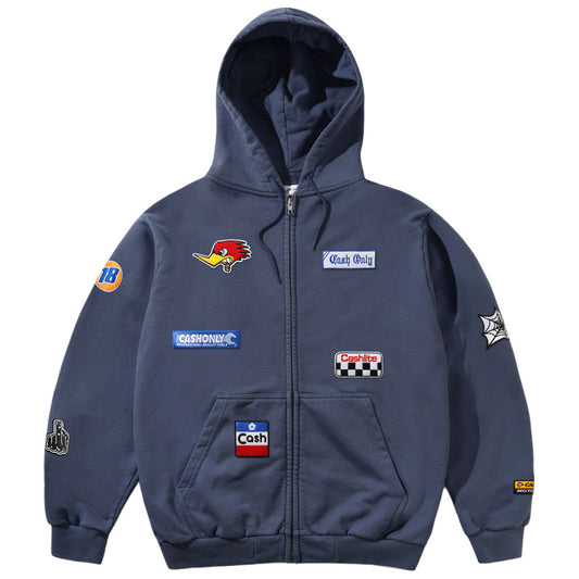 Cash Only Service Zip-Thru Hooded Sweater Washed Navy