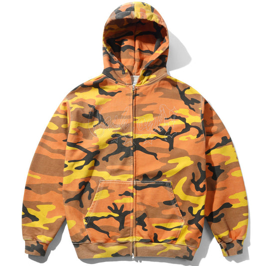 Cash Only Strip Zip-Thru Hooded Sweater Fall Camo