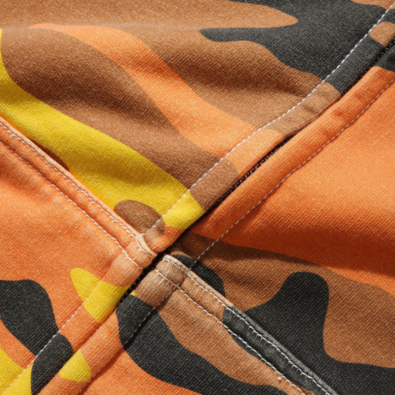 Cash Only Strip Zip-Thru Hooded Sweater Fall Camo