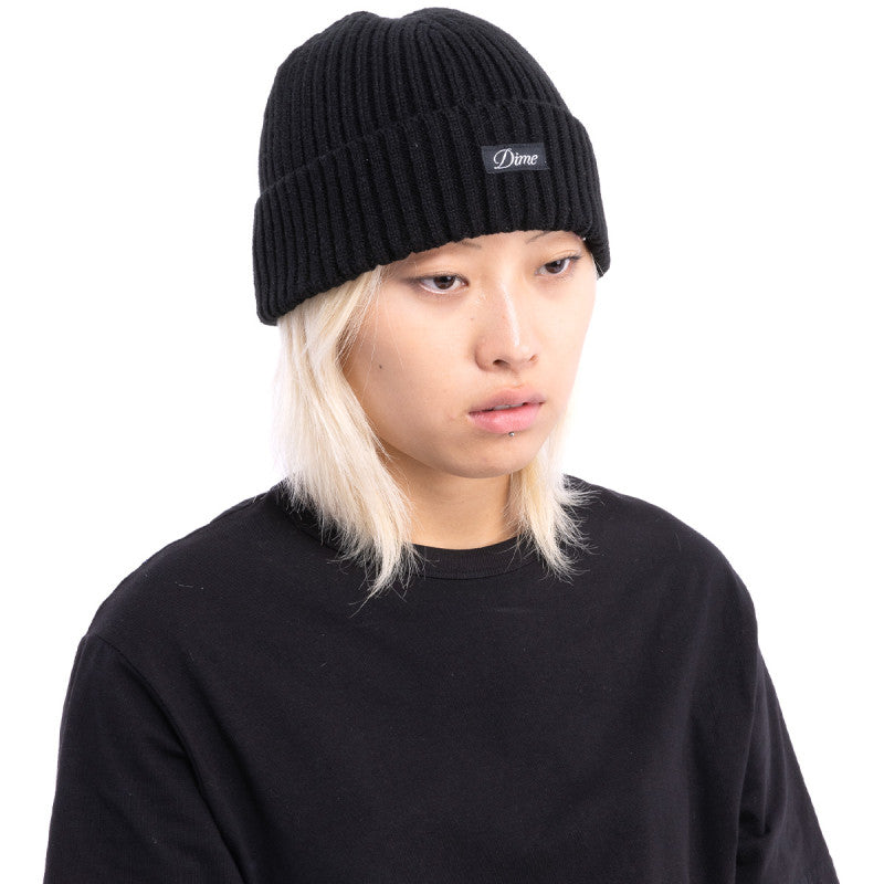 Dime Cursive Fold Beanie Black