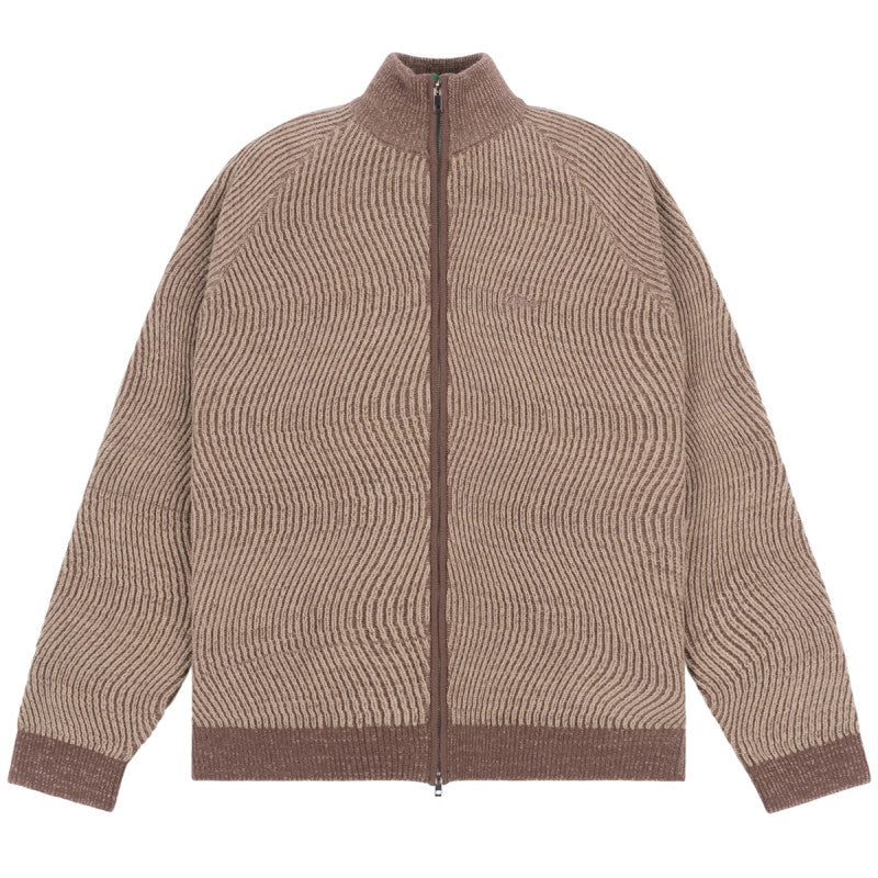 Dime Double Zipper Knit Sweater Camel