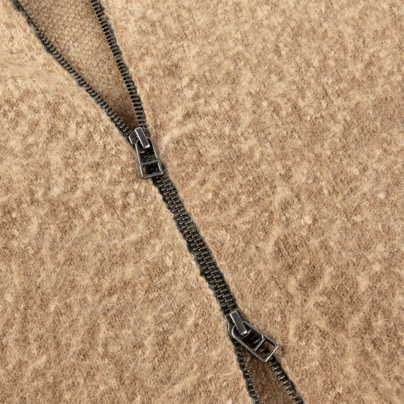 Dime Mohair Double Zip Knit Sweater Camel