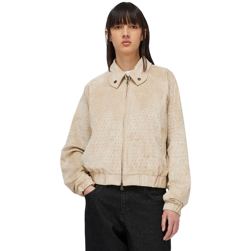 Dime Perforated Faux Suede Jacket Tan