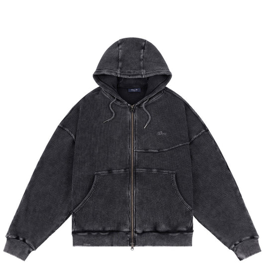Dime Premium Waffle Zip Hooded Sweater Faded Black