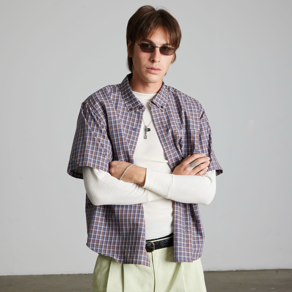 HUF Galaxy Plaid Woven Top Dark Brown