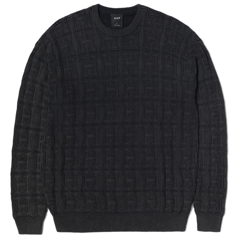 HUF Interlaced Jacquard Overdyed Crewneck Sweater Black