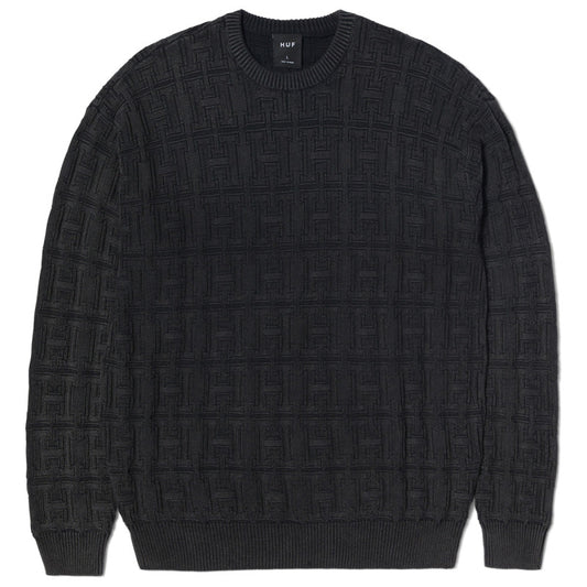 HUF Interlaced Jacquard Overdyed Crewneck Sweater Black