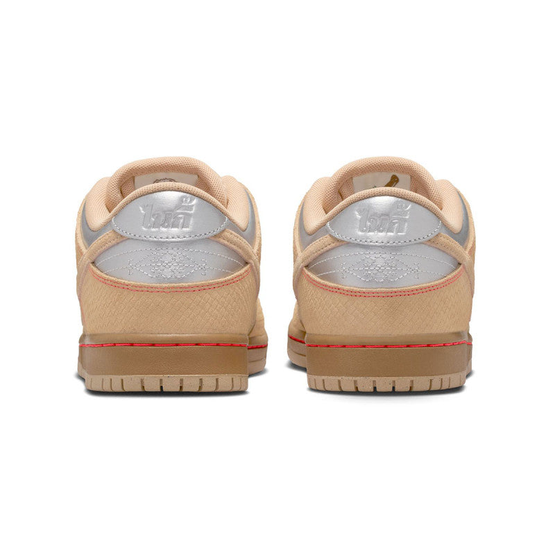 Nike SB Dunk Low Pro Canvas/Vachetta Tan-Parachute Beige-Brt Crimson-Legend Dk Brown-Mtlc Silver