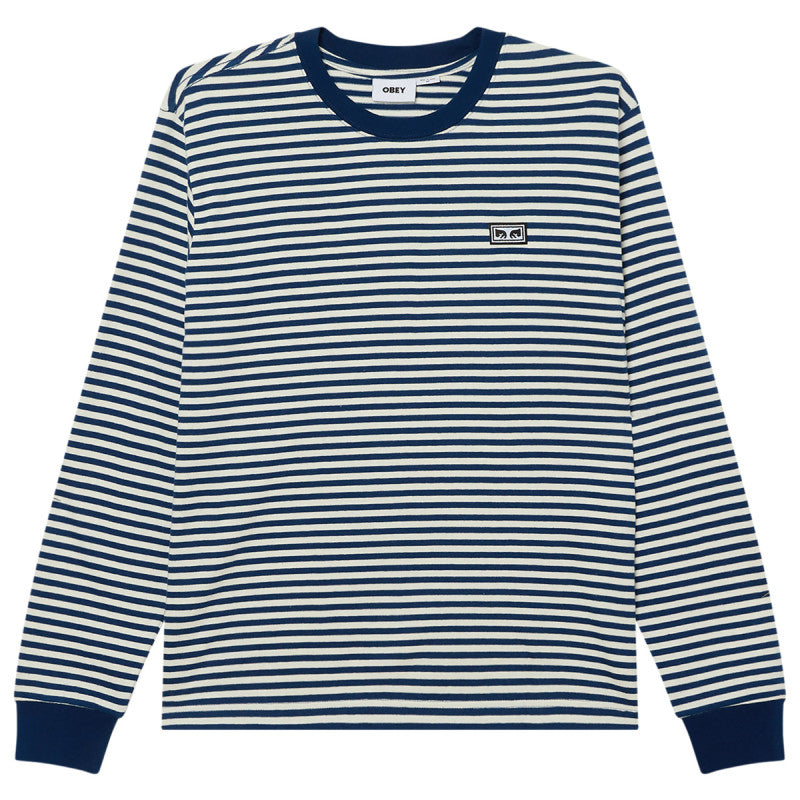 Obey Established Works Eyes Stripe Longsleeve Shirt Navy Peony