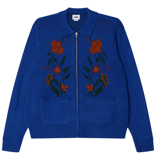 Obey Floral Zip Cardigan Surf Blue