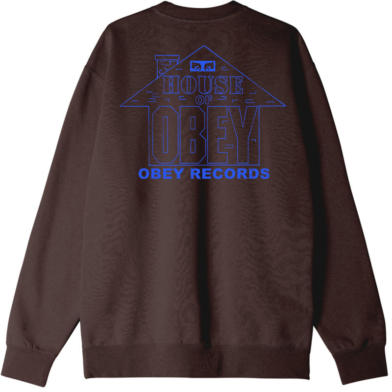 Obey House Of Obey Records Crewneck Sweater Java Brown