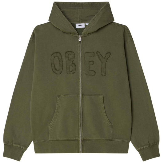 Obey Hybrid Faded Zip Hooded Sweater Deep Lichen Green Faded Wash