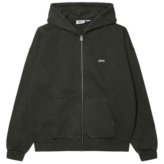 Obey Lowercase Pigment Zip Hooded Sweater Pigment Pirate Black