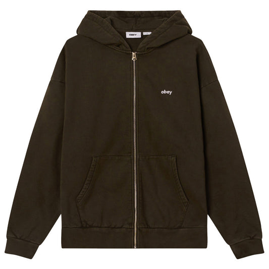 Obey Lowercase Pigment Zip Hooded Sweater Pigment Rosin