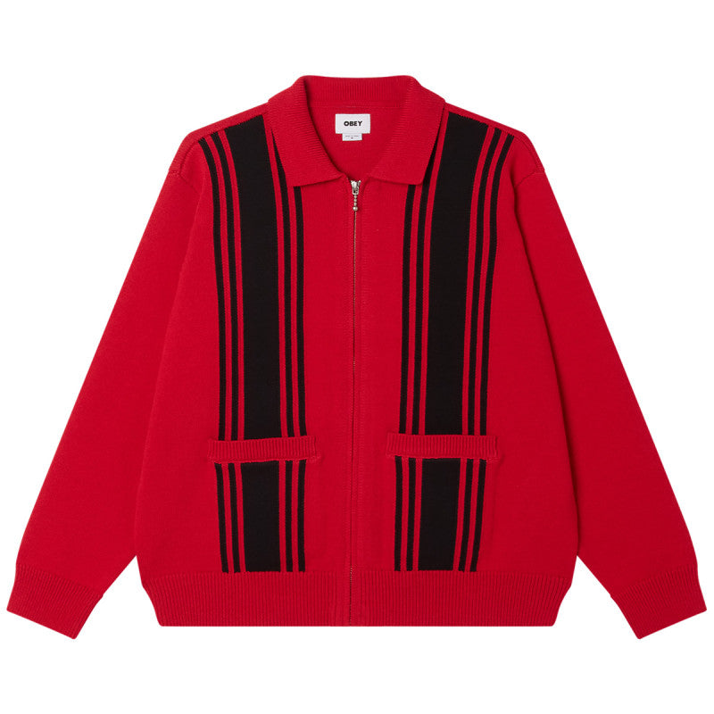 Obey Matt Zip Up Cardigan Sweater Red