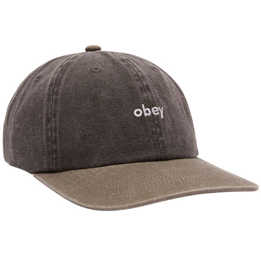 Obey Pigment 2 Tone Lowercase 6 Panel Strapback Cap Pigment Black/Olive