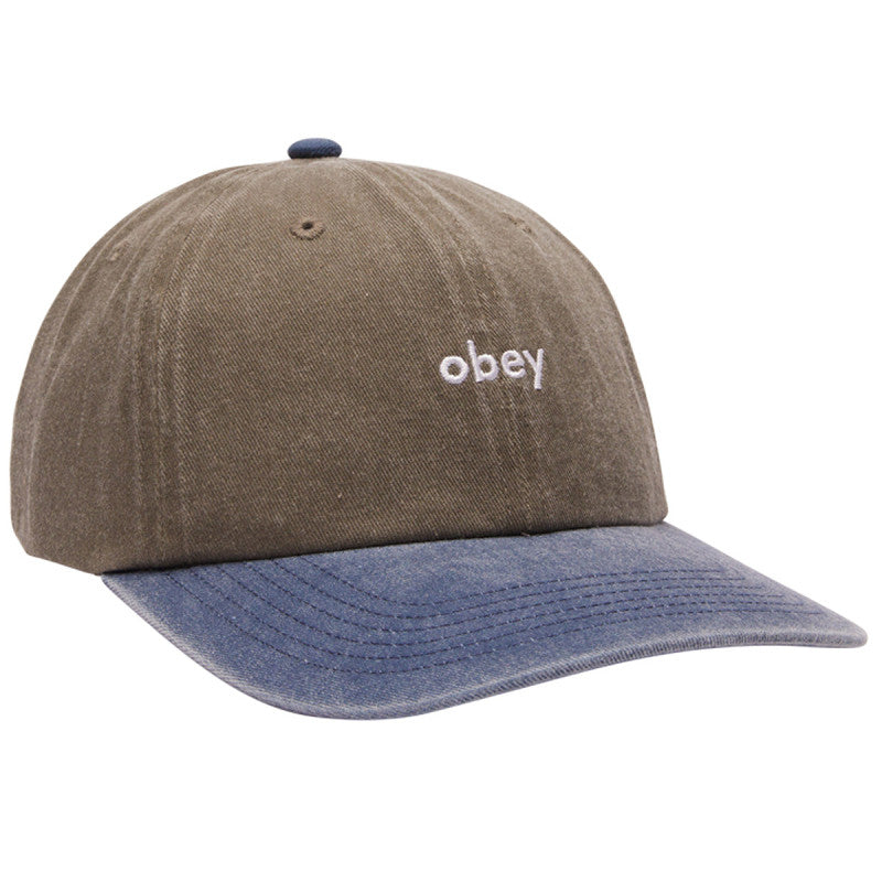 Obey Pigment 2 Tone Lowercase 6 Panel Strapback Cap Pigment Olive/Navy