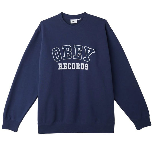 Obey Records Crewneck Sweater Academy Navy