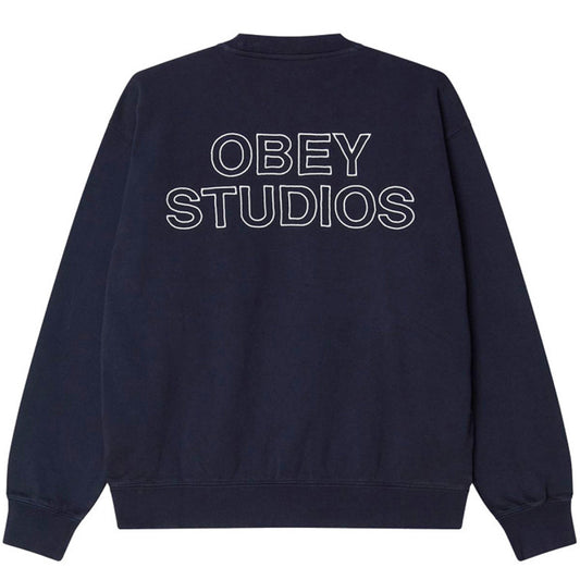 Obey Studios Faded Sweater Dark Navy Faded Wash