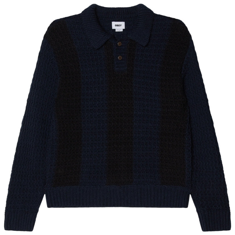 Obey Textured Rugby Polo Sweater Dark Navy