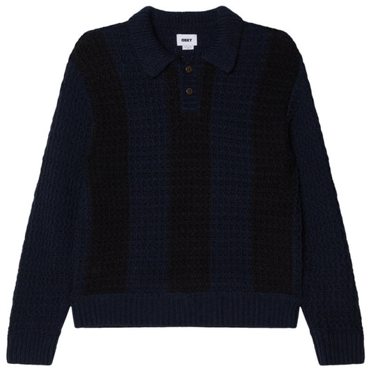Obey Textured Rugby Polo Sweater Dark Navy