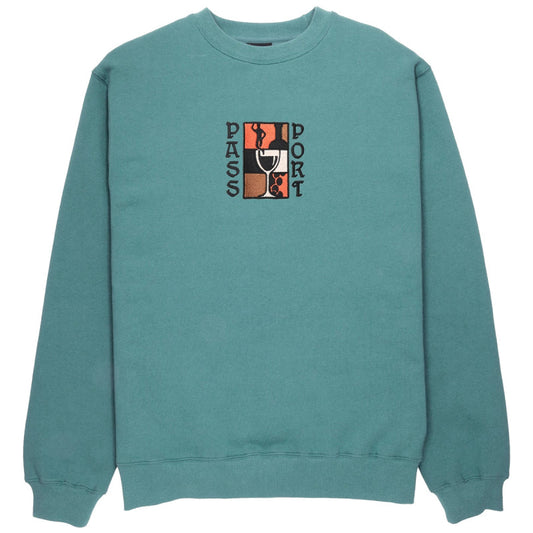 Pass Port Dine Em' Crewneck Sweater Washed Out Teal