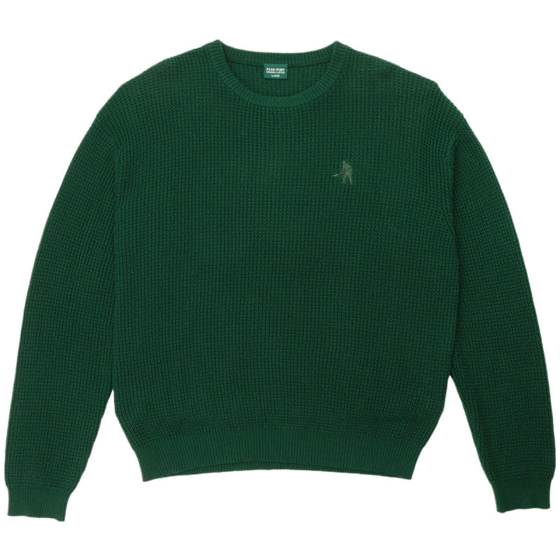 Pass Port Organic Cotton Waffle Knit Crewneck Sweater Dark Green