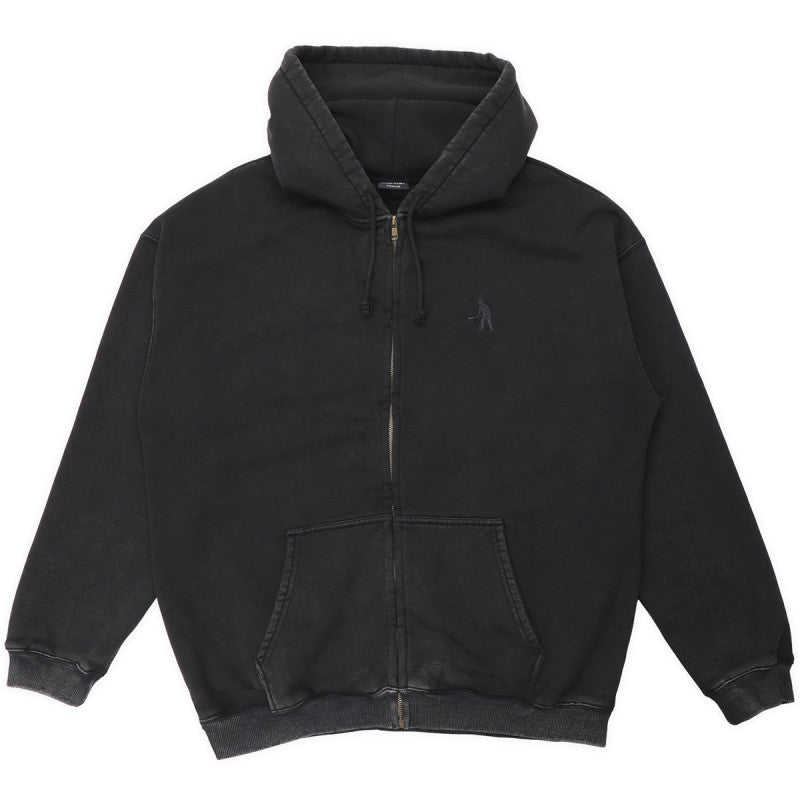 Pass Port Solid Workers Zip Hooded Sweater R46 Washed Black