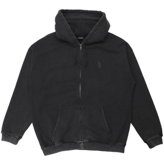 Pass Port Solid Workers Zip Hooded Sweater R46 Washed Black