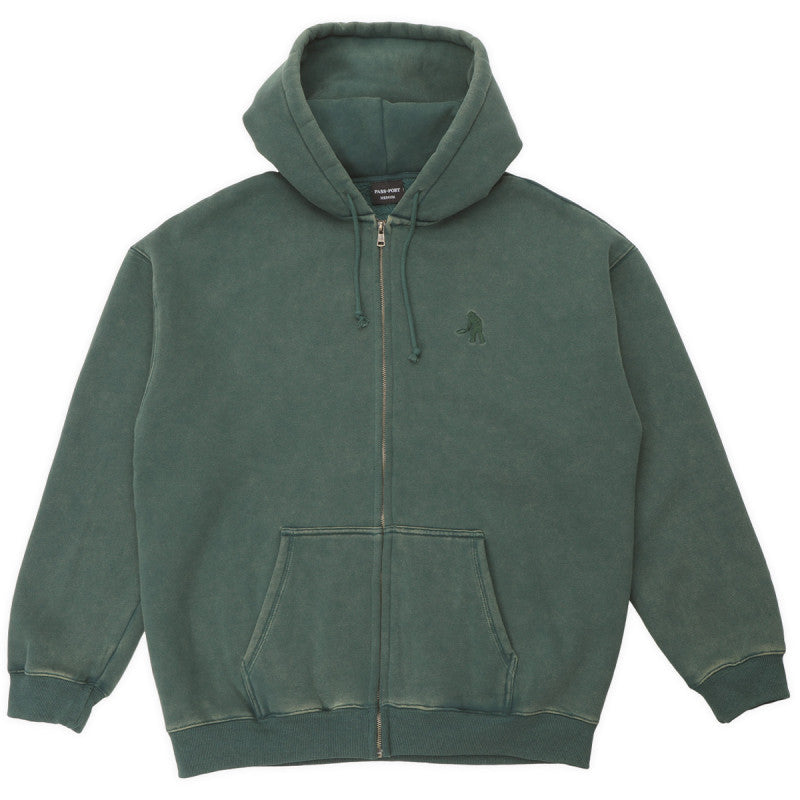 Pass Port Solid Workers Zip Hooded Sweater Wshed Forest Green