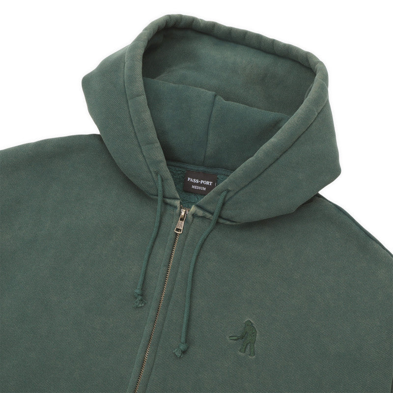Pass Port Solid Workers Zip Hooded Sweater Wshed Forest Green