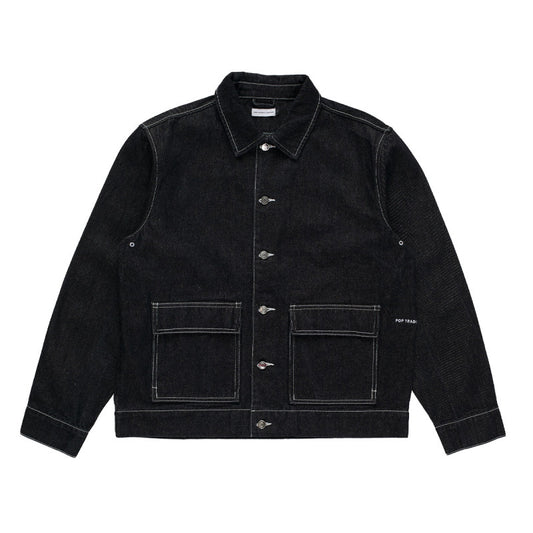 POP Full Button Denim Jacket Black