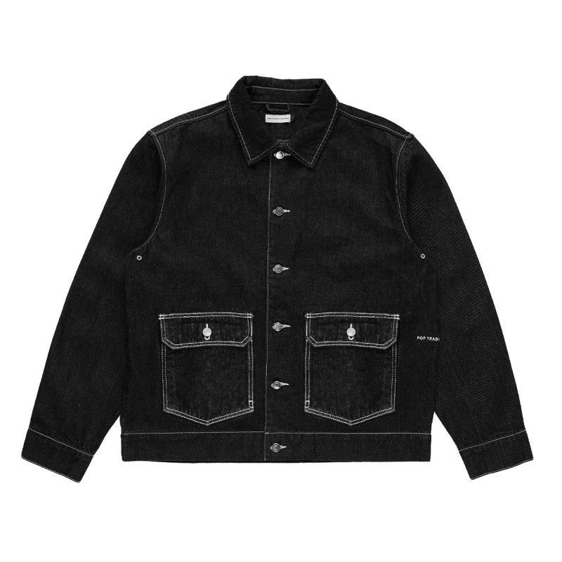 POP Full Button Denim Jacket Black