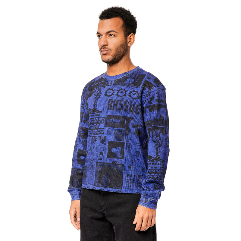 Rassvet Collage Waffle Thermal Knit Longsleeve T-Shirt Blue