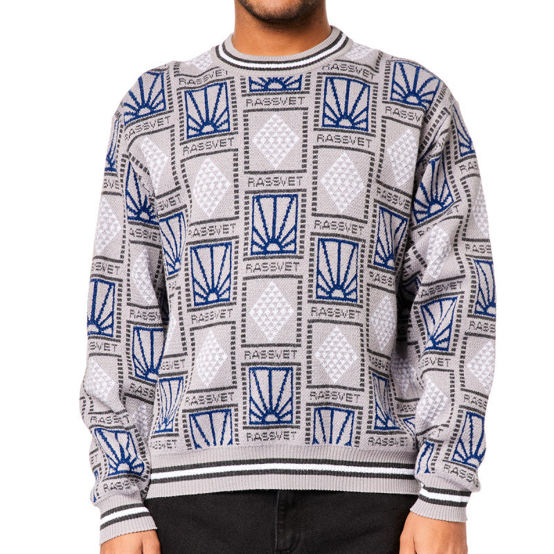 Rassvet Pattern Logo Jacquard Knit Sweater Light Grey