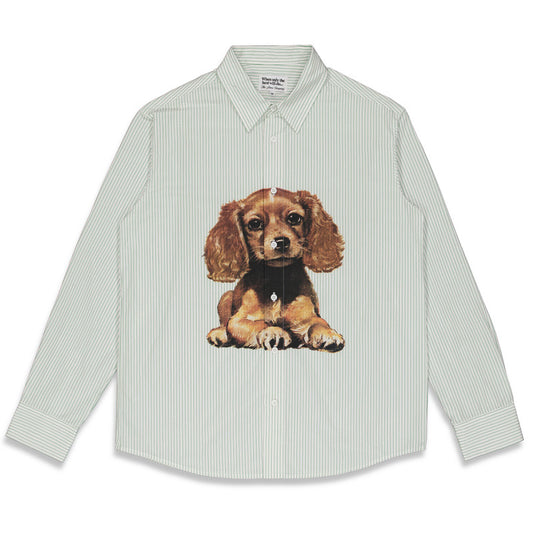 The Loose Company Puppy Oxford Shirt Green/Cream