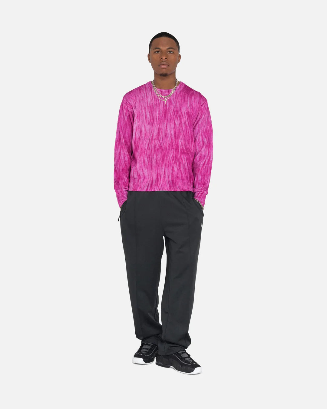 Stüssy Printed Fur Crewneck Sweater Pink