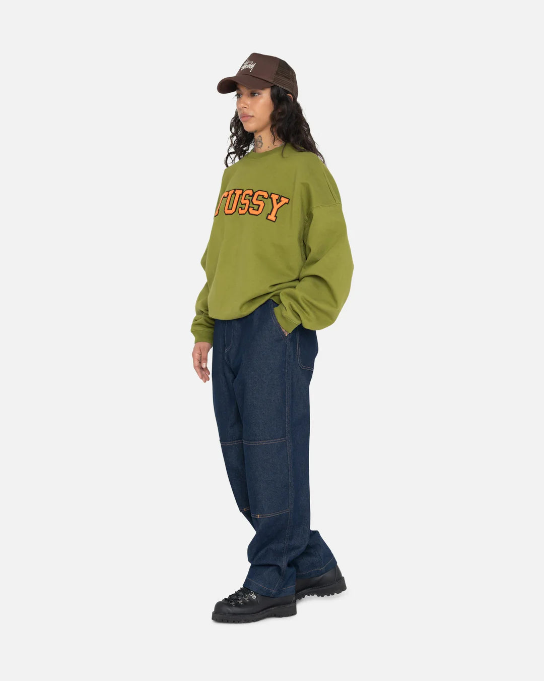 Stüssy Relaxed Oversized Crewneck Sweater Green