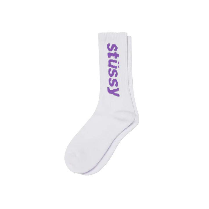 Stüssy Helvetica Crew Socks White/Purple