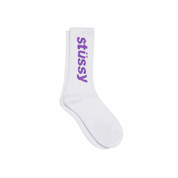 Stüssy Helvetica Crew Socks White/Purple
