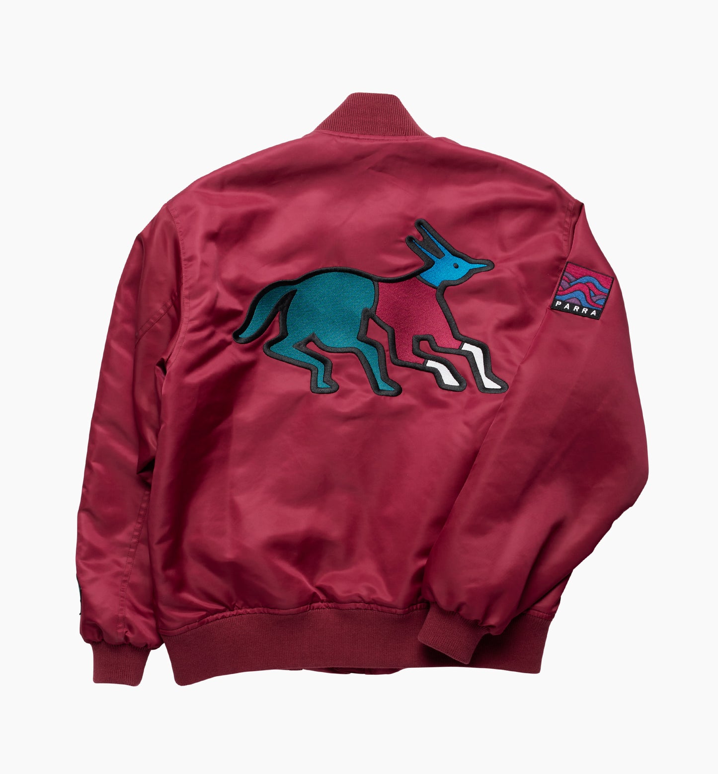 By Parra Stacked Pets Varsity Jacket Deep Red
