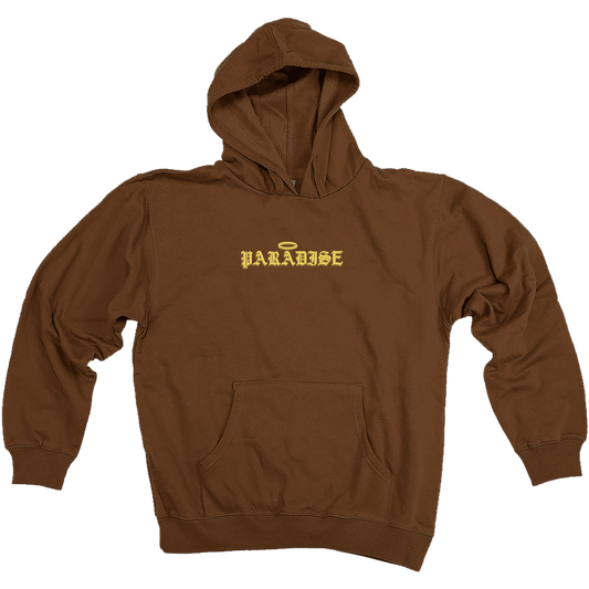 Paradise NYC Halo Skull Embroidered Hoodie  Brown